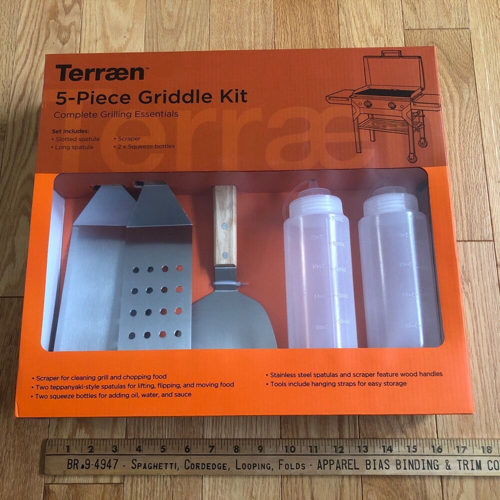 Terraen 5 Piece Original Griddle Kit BBQ Tool Set Spatula Squeeze Bottles New